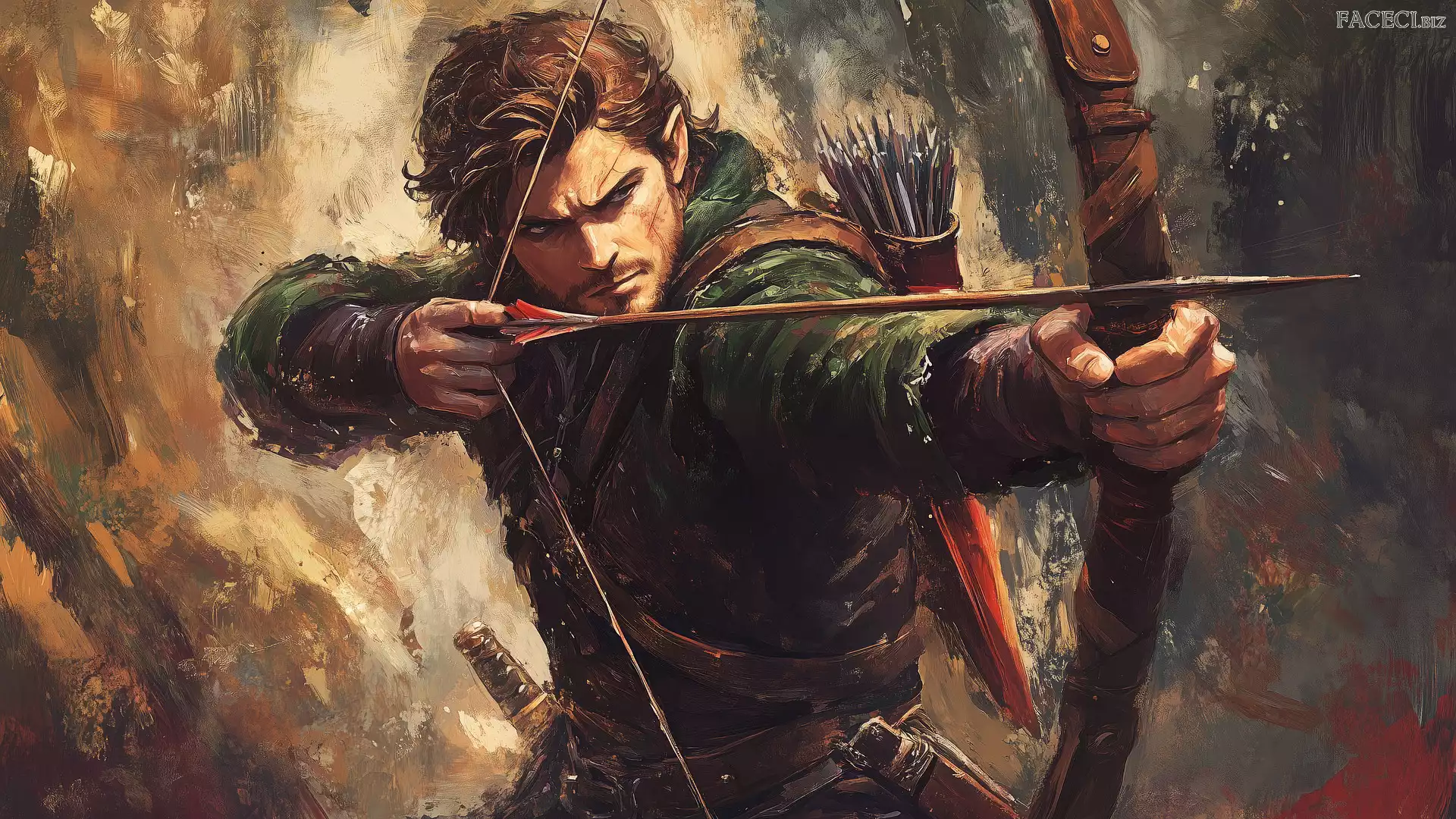 Grafika, Mężczyzna, Strzały, Łuk