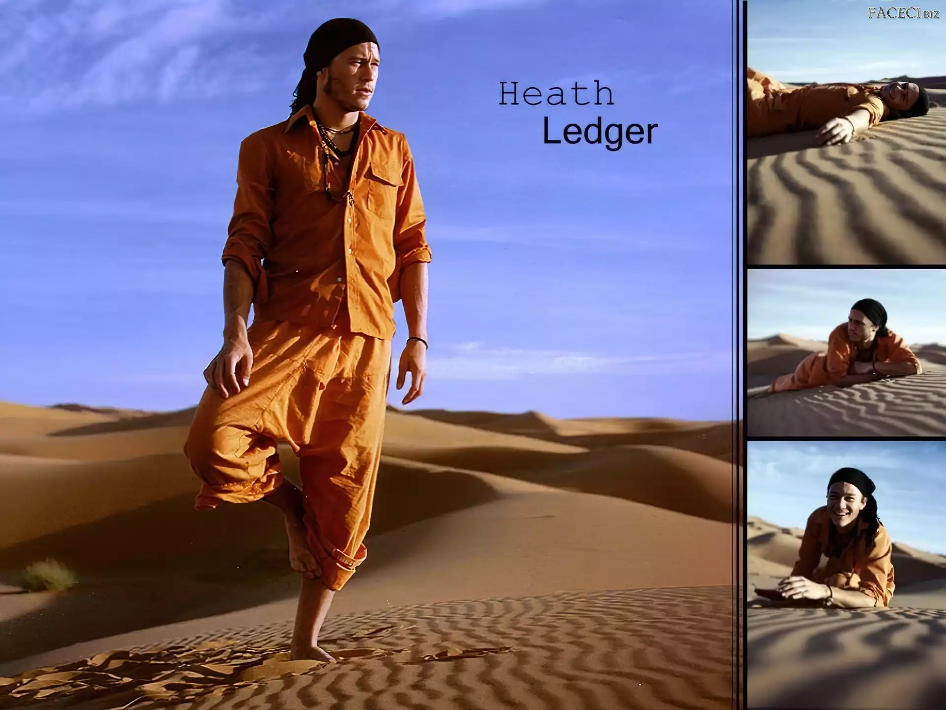 pustynia, Heath Ledger, pomarańczowy strój
