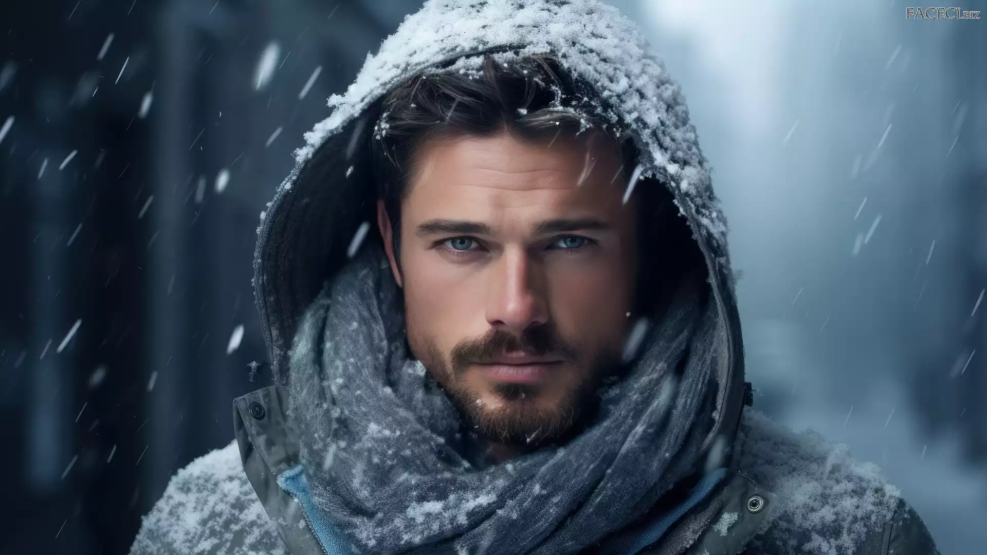 Mężczyzna, Kaptur, Śnieg, Szal