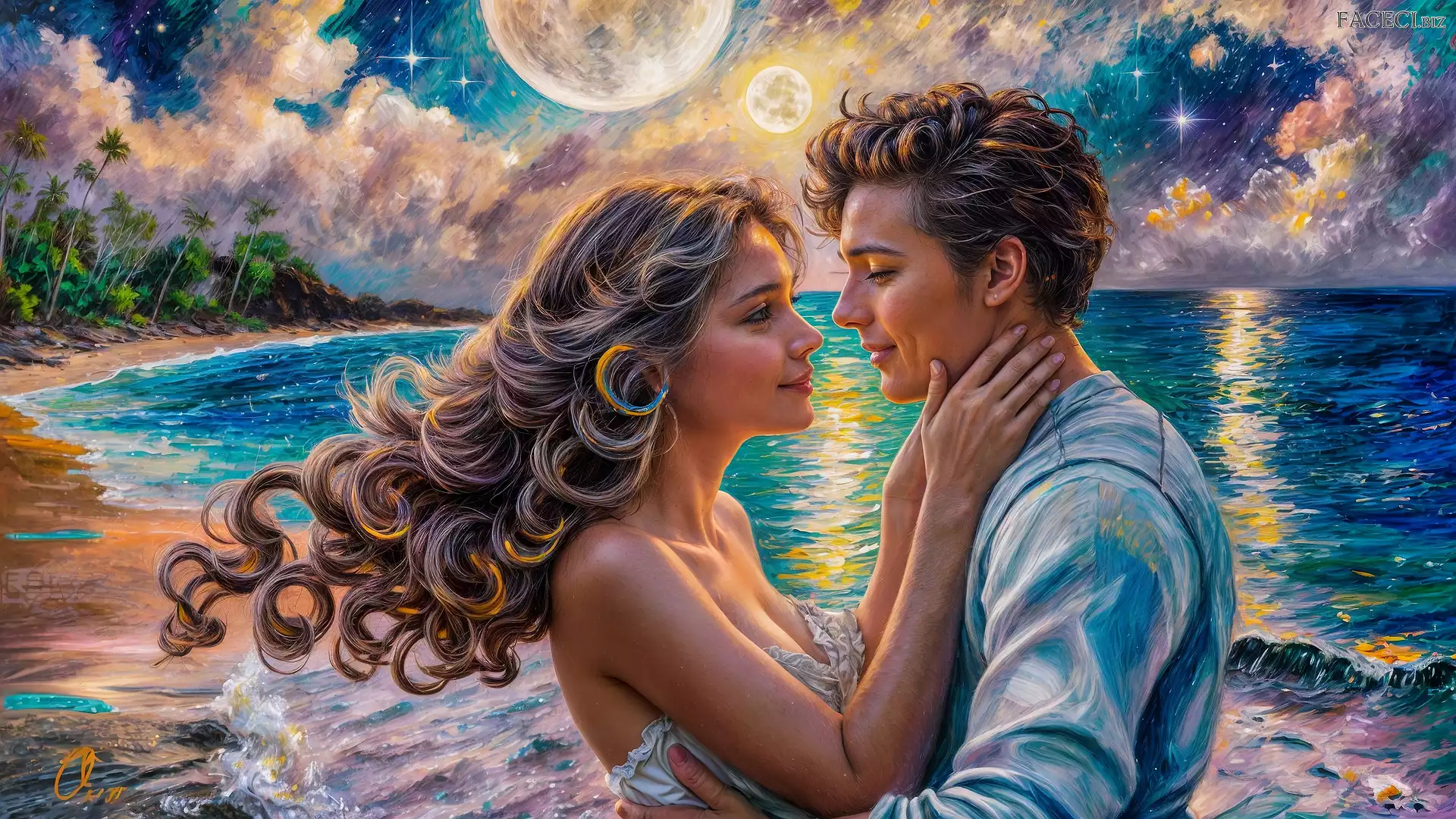 Morze, Zakochani, Grafika, Kobieta, Mężczyzna